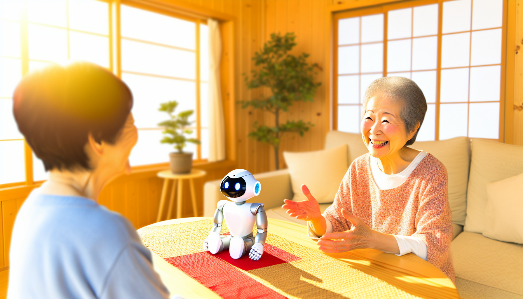 AIアシスタントと話す高齢女性