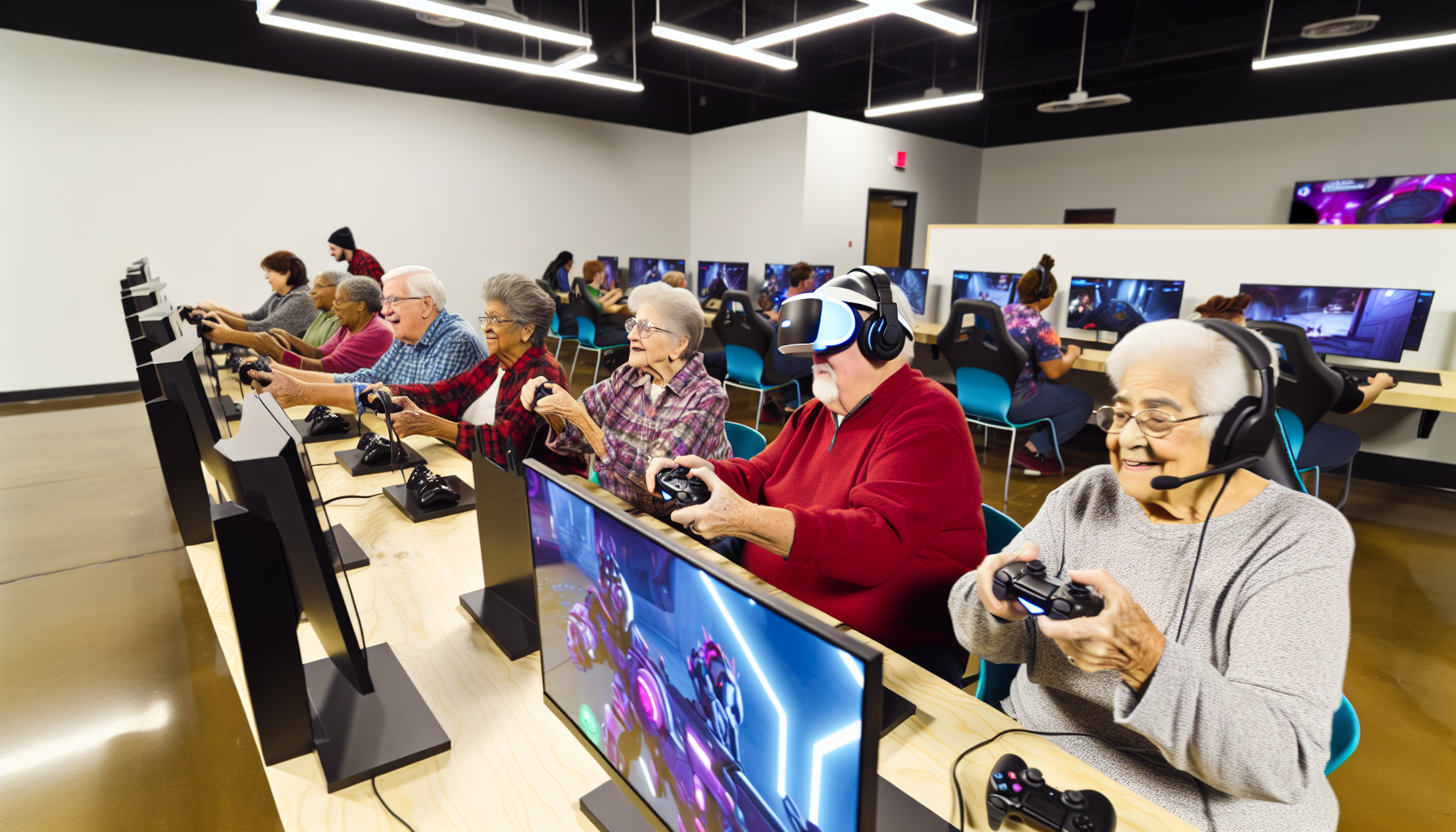 シニア向けeスポーツを楽しむ高齢者