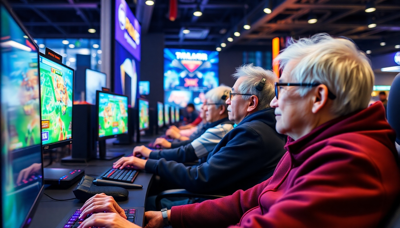 シニア向けeスポーツ大会でゲームを楽しむ高齢者のイメージ